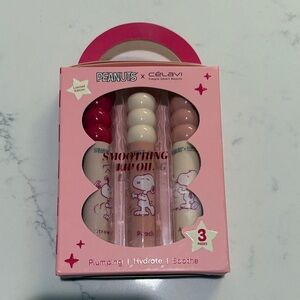 Peanuts x Celavi Smoothing Lip Oil Set - Strawberry, Peach, Vanilla